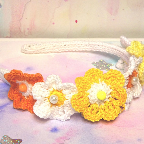 Vrolijke gehaakte lente bloemen diadeem, haarband, Kawaii, Fairy kei, Cosplay