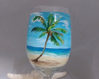 Handpainted palm tree wine glass