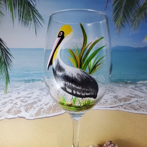 Hand painted Pelican 20 0z. wine glass