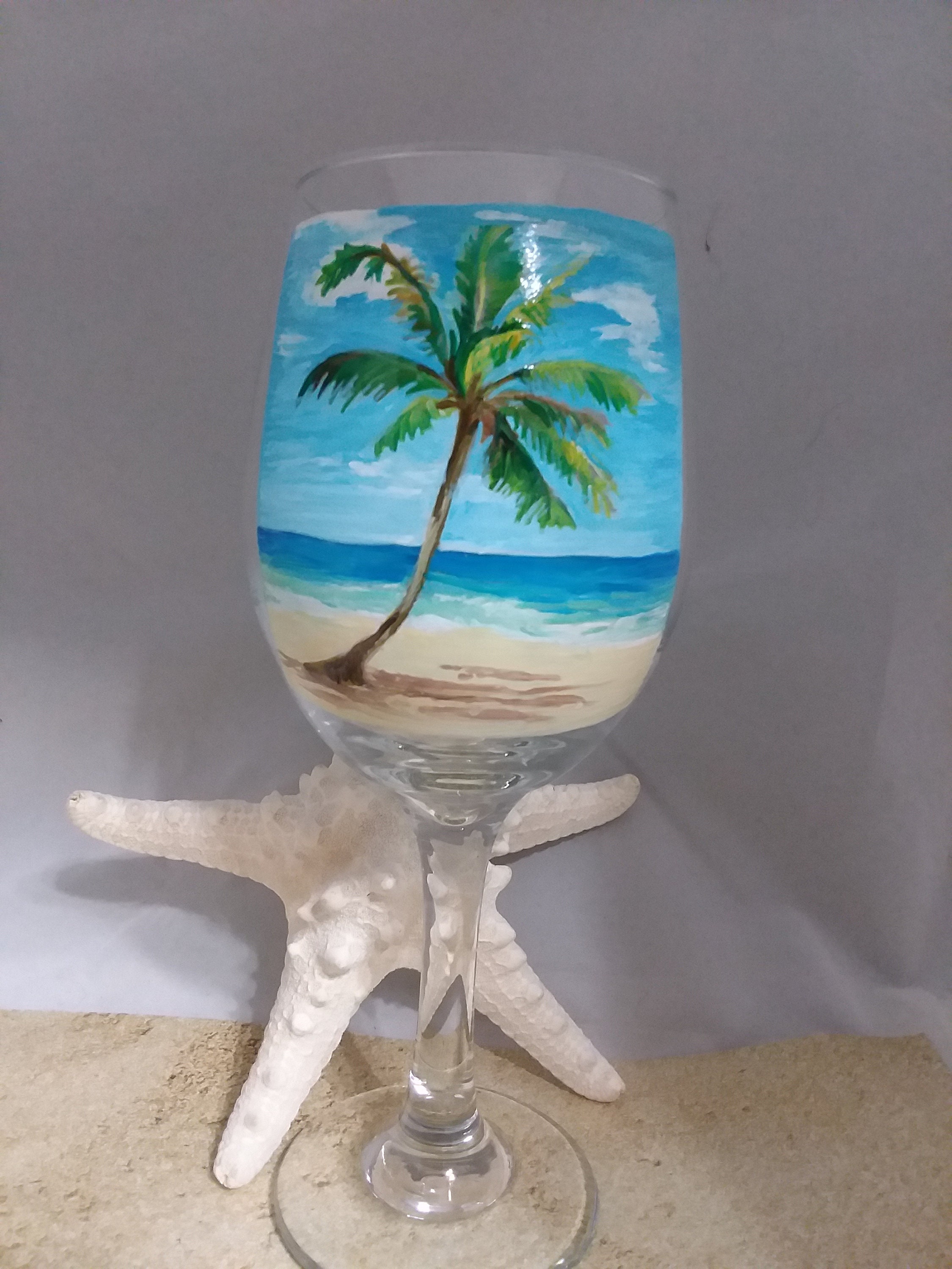 Handpainted Palm Tree Wine Glass Etsy
