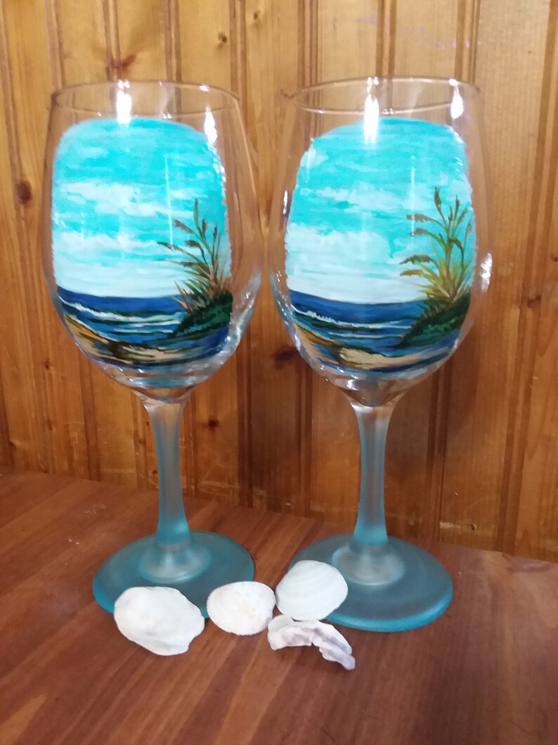 Set of 2 Hand Painted Ocean Theme Wine Glasses 20 Oz. Glasses Etsy