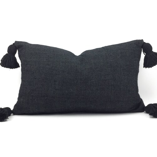 Velvet Cotton Black Lumbar Pillow Cover / Solid Black Etsy