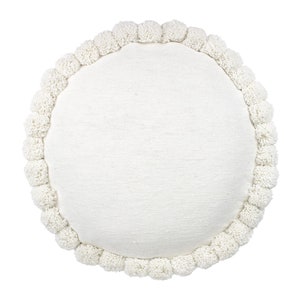 White Round Circle Pom Pom  Pillow Cover - Handwoven - Moroccan - Cotton