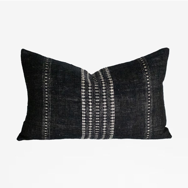 Indali - Petite taie d'oreiller lombaire en laine indienne - Noir et ivoire - 35 x 35 cm 35 x 55 cm