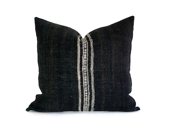 Viti - Indian Wool Pillow Cover - 20" - Black Stripe