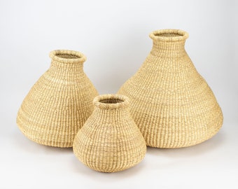 Small Vase Basket - Perfect for dried floral bouquet - Handwoven Bolga Basket  - Woven In Ghana