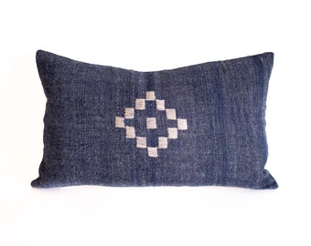 Keya - Indian Wool Pillow Cover - Lumbar - Blue