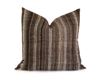 Mixed Brown Indian Wool Pillow Cover - 24" - Brown Striped Euro Sham