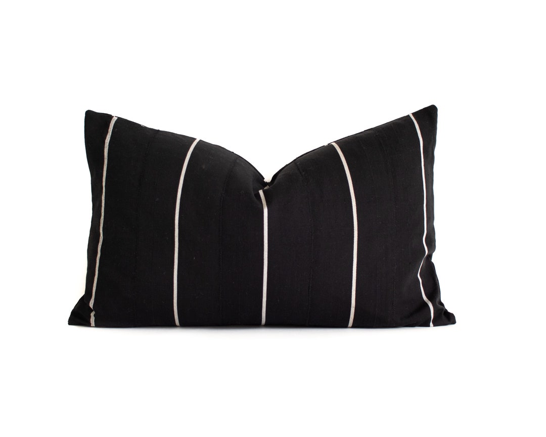 Lumbar Pillow Black & White Stripe Kente Handwoven Striped Pillow Cover