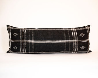 Zuri - Indian Wool Pillow Cover - Long Lumbar - Black