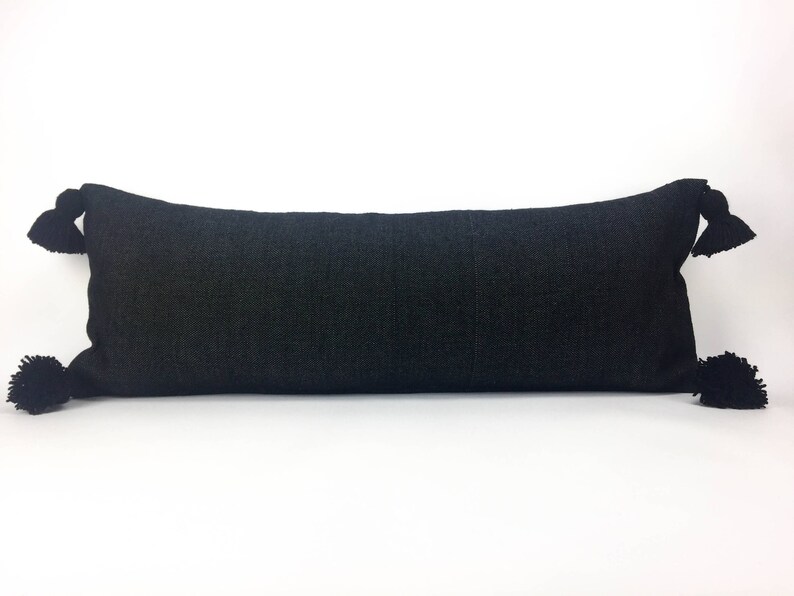 14 x 36 Black Pom Pom Long Lumbar Pillow Cover Etsy