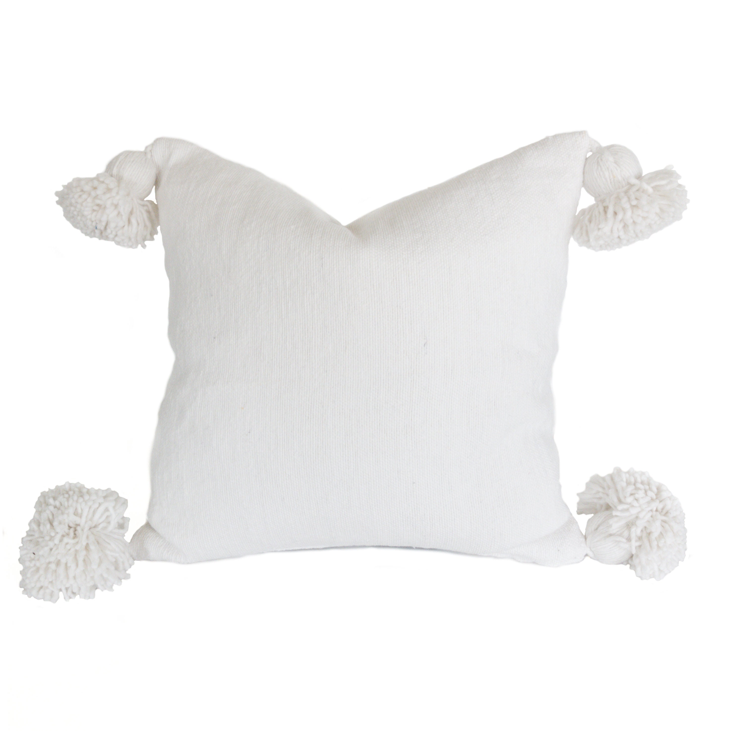 16 x 16 White Pom Pom Pillow Cover Cotton Etsy
