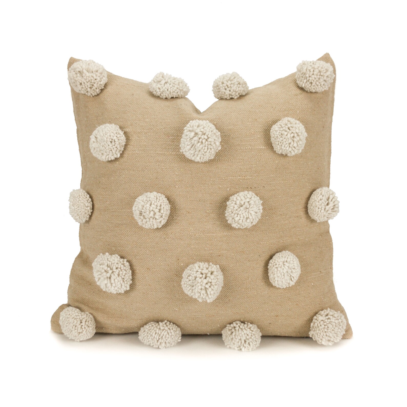 20 x 20 Tan Pillow Cover With Ivory Polka Dot Pom Etsy