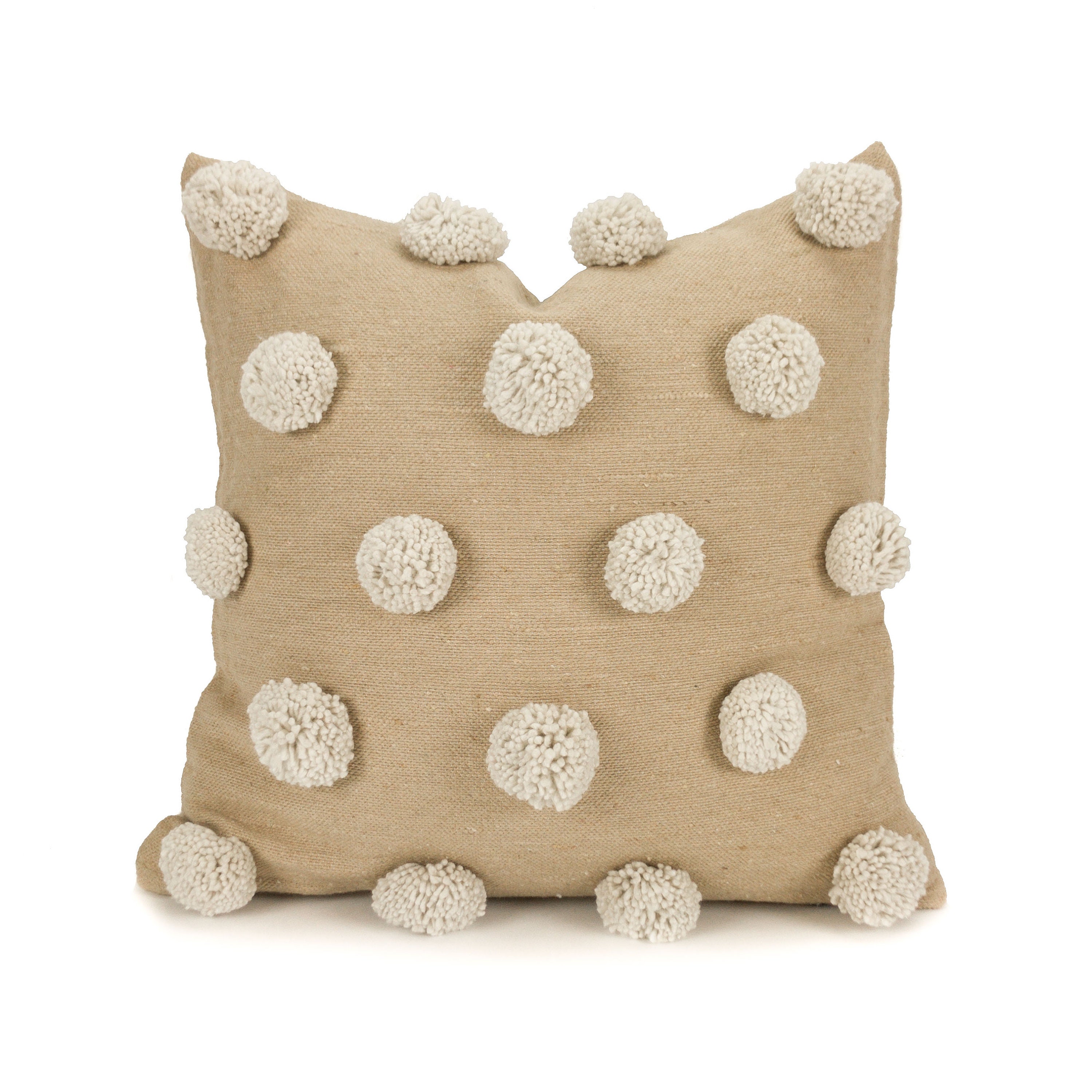 20 x 20 Tan Pillow Cover With Ivory Polka Dot Pom Etsy