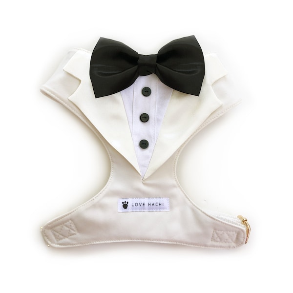 Ivory and Black Bow Tie Tuxedo Dog Harness