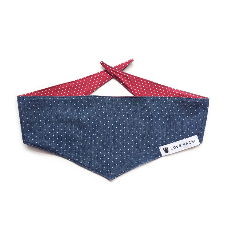 Reversible Denim /& Red Spot Dog Bandana