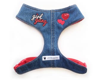 Girl Gang Sequin Heart Denim Dog Harness