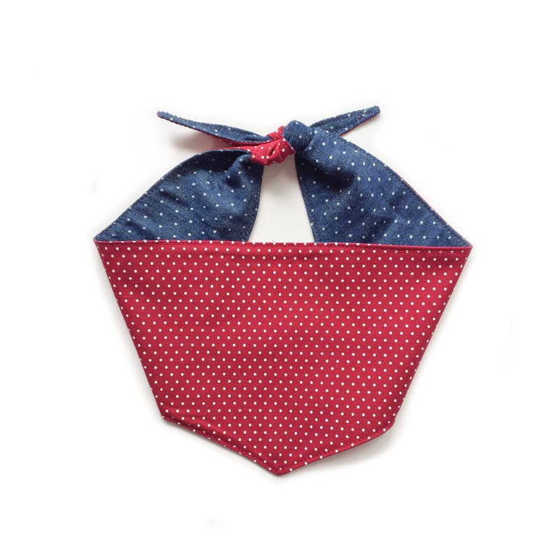 Reversible Denim /& Red Spot Dog Bandana