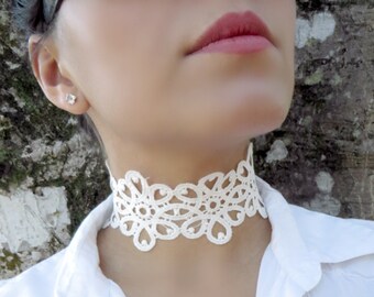 Gargantilla de encaje blanco, gargantilla de encaje grueso con estampado, gargantilla llamativa, gargantilla de encaje blanco, gargantilla, gargantilla estilo tatuaje, joyería de moda