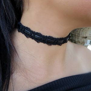 Black Choker Necklace, Velvet Choker, Patterned Choker Necklace, Bohemian Choker, Boho Jewelry, Black Choker, Leather Choker, Trendy Jewelry image 3