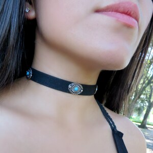 Choker Necklace, Suede Choker Necklace, Bohemian Choker, Fashion Trendy Jewelry, Suede Choker, Black Turquoise Choker, Christmas Gift
