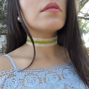 Choker Necklace, Patterned Choker, Velvet Ivory Choker, Vintage Delicate Necklace, Crochet, Feminine Choker, Tattoo Choker, Boho Jewelry