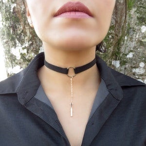 Choker Necklace, Suede Choker Necklace, Bohemian Black Choker Necklace, Women Fashion Jewelry, O Ring Choker, Leather Choker, Boho Jewelry image 5