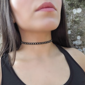 Dainty Choker Necklace, Single Leather Cord Choker, Black Choker Necklace, Black Necklace Dainty,Silver Gold Choker Necklace, Stud Choker