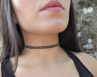 Dainty Choker Necklace, Single Leather Cord Choker, Black Choker Necklace, Black Necklace Dainty,Silver Gold Choker Necklace, Stud Choker