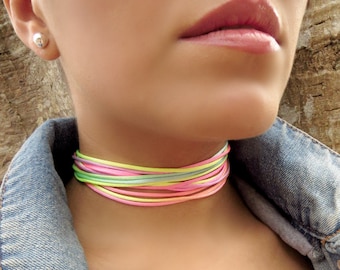 Layered Choker, Neon Choker, Choker Halskette, Sommer Schmuck, Hippy Choker, Boho Choker, Festival Choker, Fashion Choker