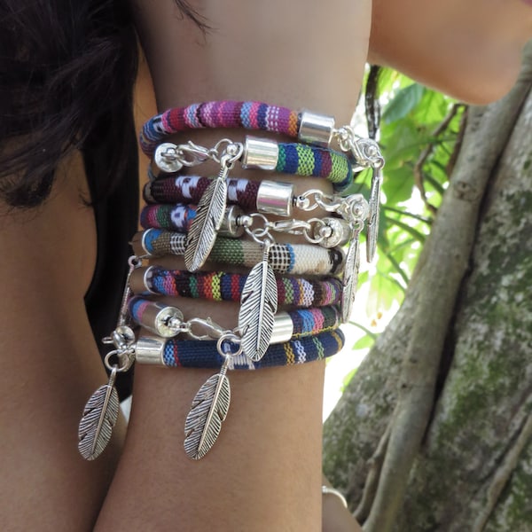 Bohemian Feather Bracelet, Native American Jewelry, Peruvian Bracelet, Woven Ethnic Jewelry,Boho Jewelry, Festival Hippie Stacking Bracelets