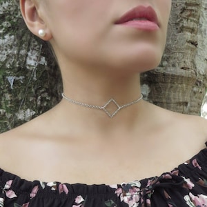 Silver Choker, Dainty Choker, Chain Choker Necklace, Geometric Choker, Thin Delicate Choker, Minimal Choker, Rhombus Necklace, Dainty Choker