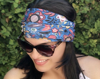 Diadema ancha azul, diadema para correr, diadema para yoga, diadema para fitness, diadema hippie para mujer, turbante bohemio, pañuelo para la cabeza, diadema ancha bohemia