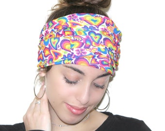 Heart Extra Wide Headband, Turban Headband, Colorful Yoga Headband, Running Headband, Women Headband, Hippie Headband, Wide Boho Dreadlock
