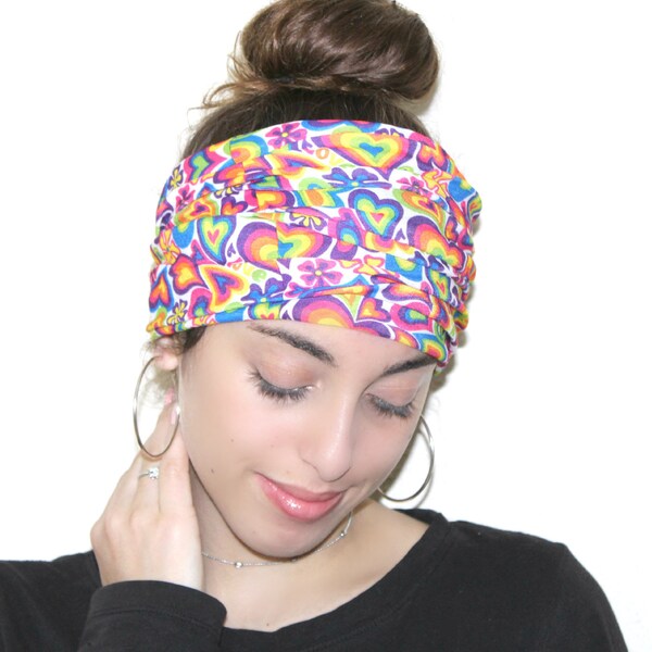 Heart Extra Wide Headband, Turban Headband, Colorful Yoga Headband, Running Headband, Women Headband, Hippie Headband, Wide Boho Dreadlock