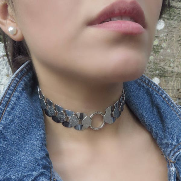 Circle Choker, Silver Choker Necklace, Satellite Choker, Statement Choker, Thick Choker, Metal Choker, Cleopatra Collar,O Ring Link Choker