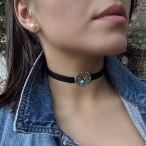 Black Boho Choker, Choker Necklace, Suede Choker, Half Moon Choker ...