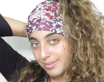 Yoga Wide Headband, Burgundy Headband, Running Headband, Fitness Headband, Women Headband, Jersey Hippie Headband, Wide Bohemian Turban