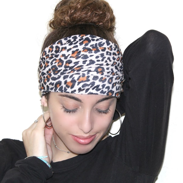 Wide Leopard Scrunch Headband, Yoga Headband, Running Headband, Hippie Headband, Boho Headband, Women Headband, Cheetah Turban Headband