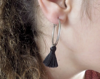 Pendientes de borlas, pendientes de aro, pendientes de aro estilo boho, aros estilo hippie boho, aros de plata, pendientes colgantes, pendientes llamativos, joyería de moda