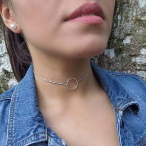 Delicate Silver Choker Necklace, Dainty Choker Necklace, Circle Choker Necklace, O Ring Choker, Silver Necklace, Silver Circle Necklace