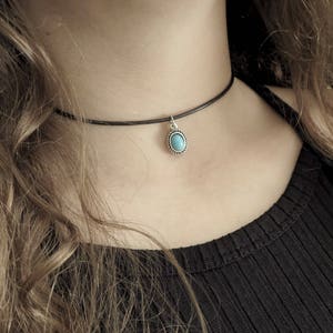Thin Black Choker, Boho Turquoise Necklace, Choker Necklace, Simple Black Choker, Leather Cord Choker, Thin Choker, Choker, Bohemian Choker