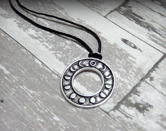 Moon Necklace, Moon Phase Necklace, Moon Choker, Black Choker, Thin Cord Choker, Choker Necklace, Moon Cycle, Solar Necklace, Boho Jewelry