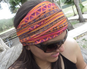 Orange Yoga Headband, Running Headband, Fitness Headband, Hippie Wide Headband, Summer Women Head Wrap, No Slip Headband, Bohemian Turban