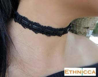 Black Choker Necklace, Velvet Choker, Patterned Choker Necklace, Bohemian Choker, Boho Jewelry, Black Choker, Leather Choker, Trendy Jewelry