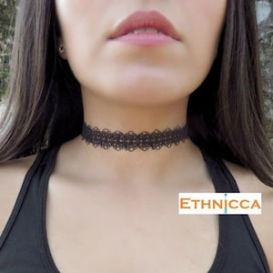 Gargantilla negra, gargantilla de encaje estampada, gargantilla, gargantilla negra estilo tatuaje, joyería bohemia, gargantilla negra, gargantilla fina, joyería de moda