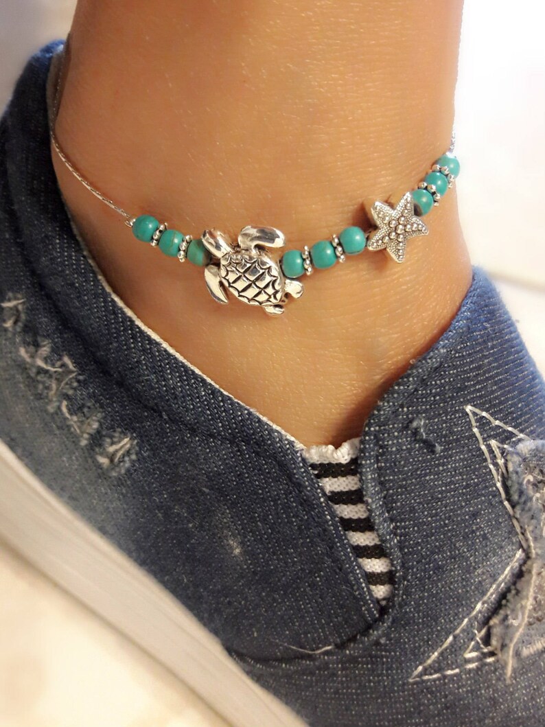 Beach Anklet Ankle Bracelet Turtle Anklet Starfish Anklet Etsy
