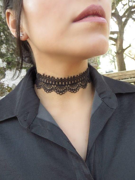 Black Lace Choker, Choker Necklace, Patterned Lace Choker, Bohemian Tattoo Choker, Wide Black Choker, Boho Lace Choker, Fashion Jewelry