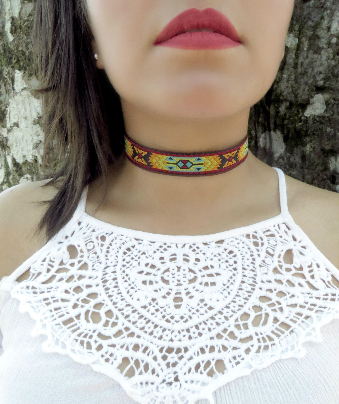 Aztec Choker Necklace Native American Jewelry Fabric Choker Etsy