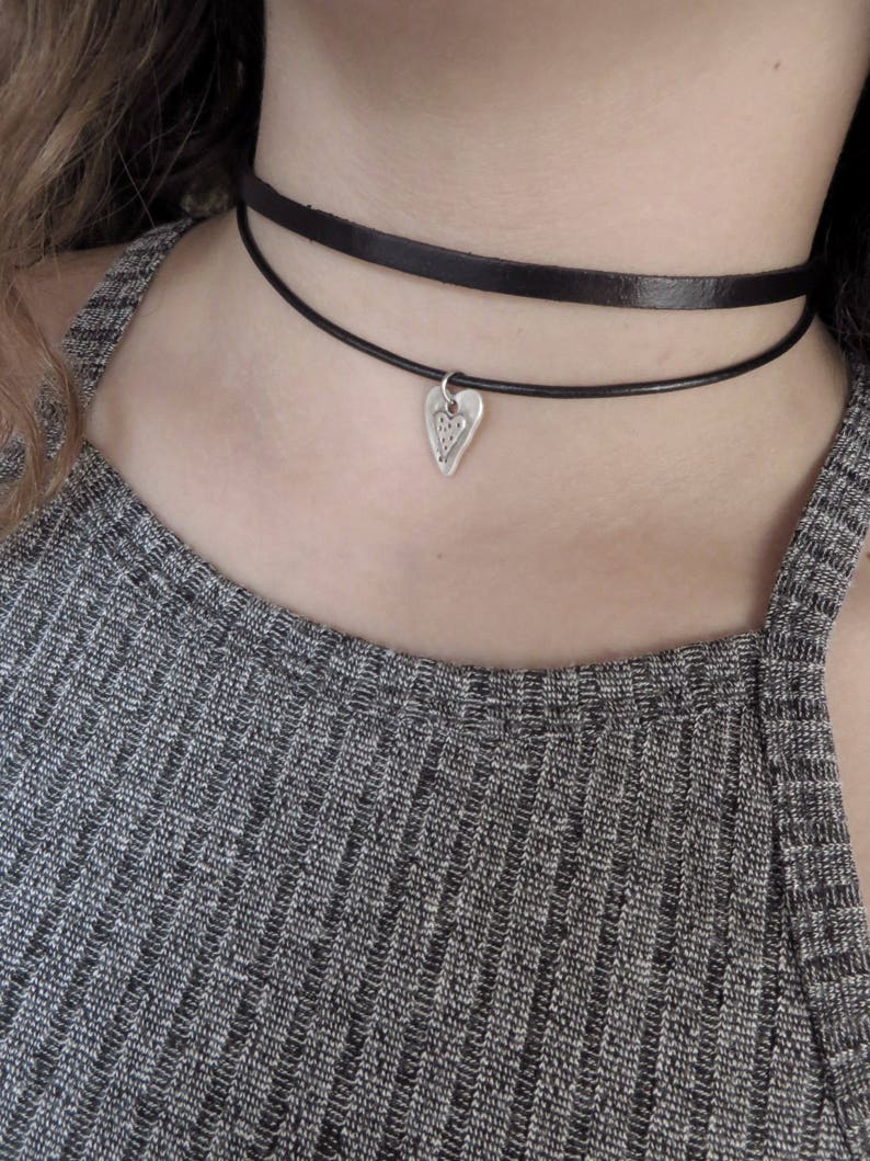 Black Heart Choker Leather Choker Heart Choker Necklace Etsy